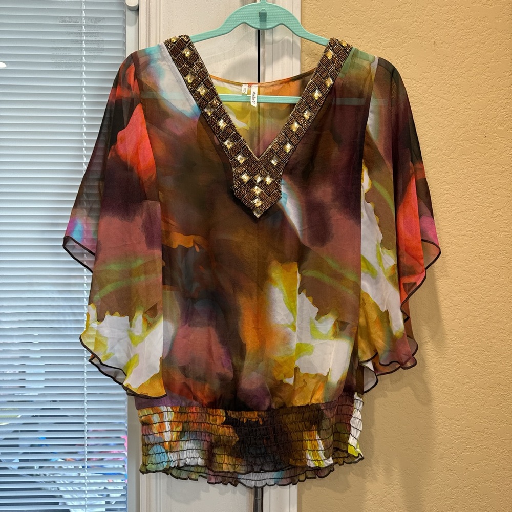 Elegant Multicolor V-Neck Women's Top